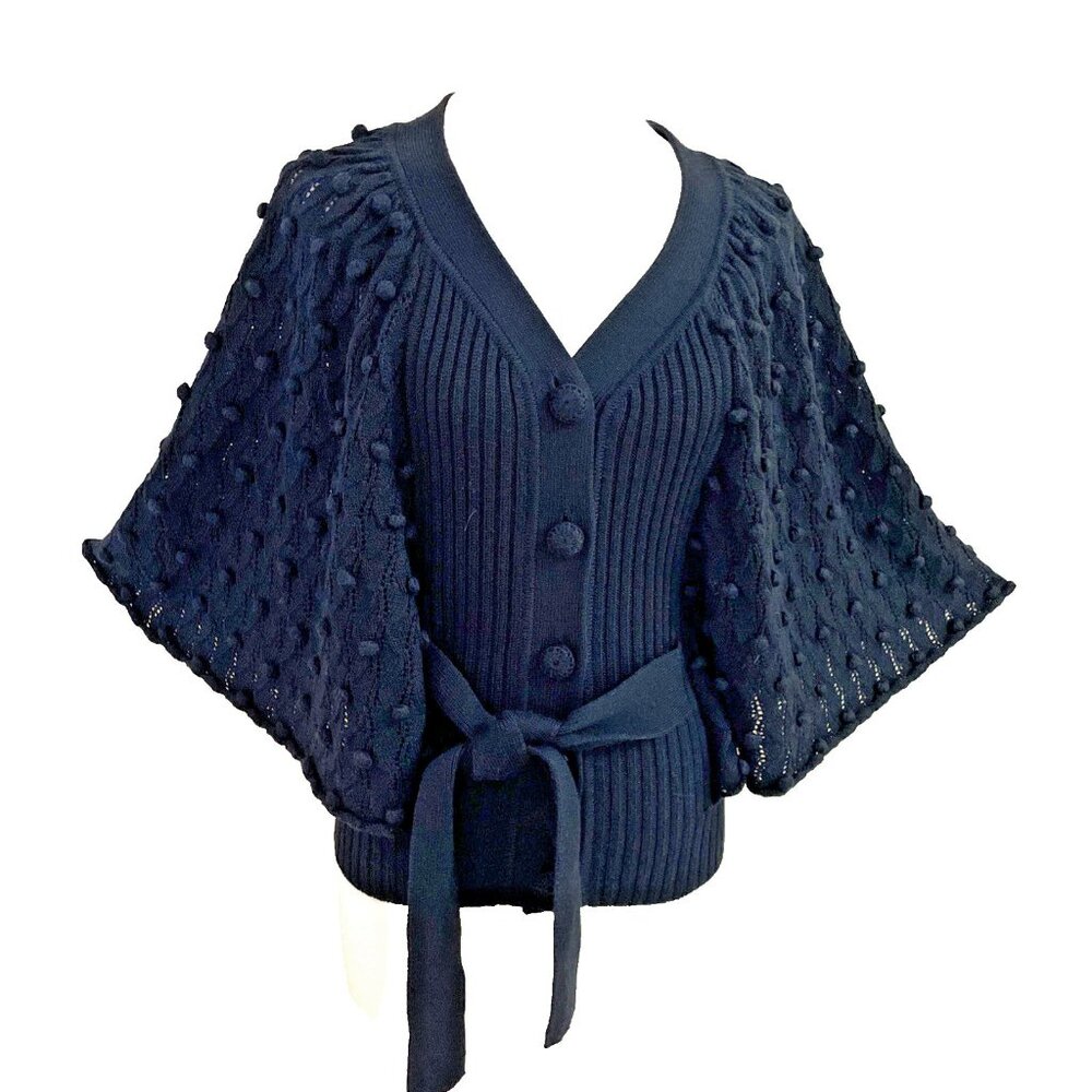 Rebecca Taylor Women's Batwing Sleeve Sweater Size XS Black Pom Poms Whimsigoth